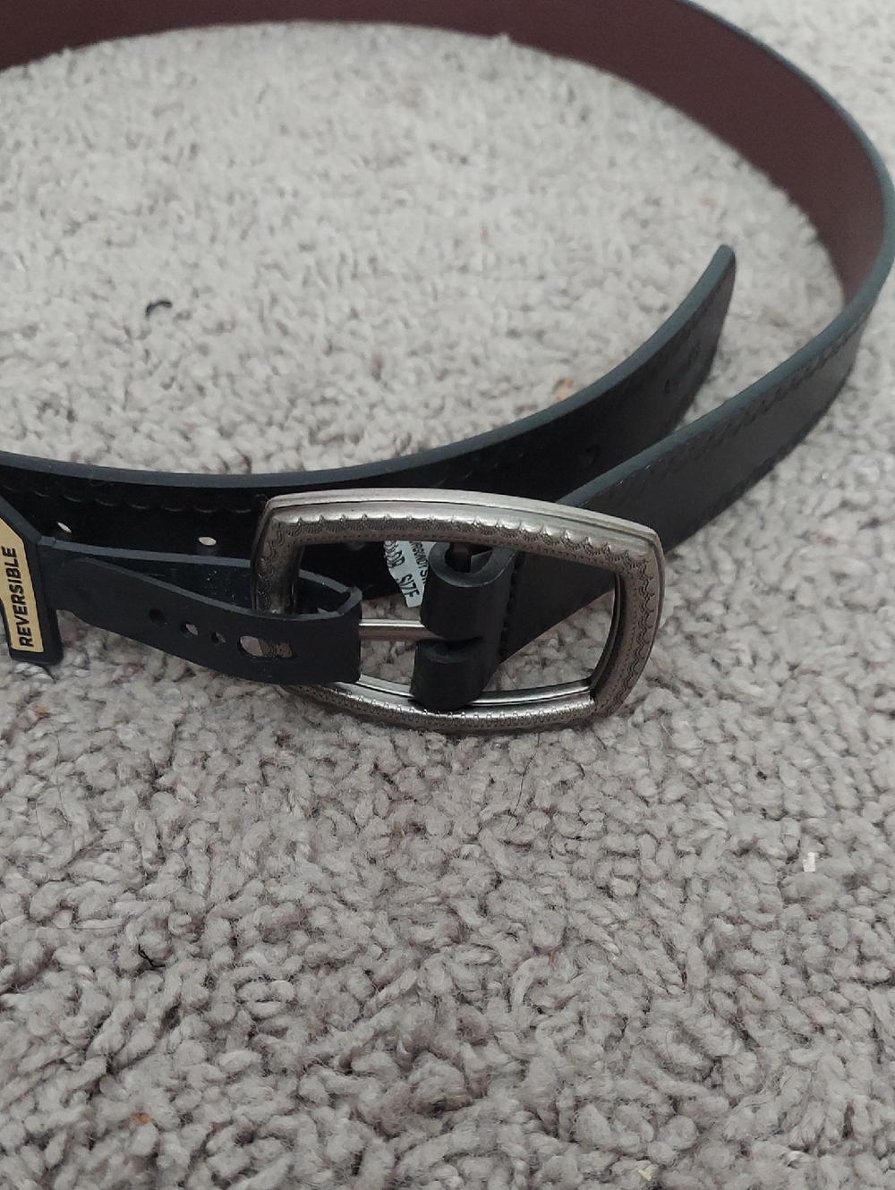 Reversible Black/Brown Men's Leather Belt with Silver Buckle
